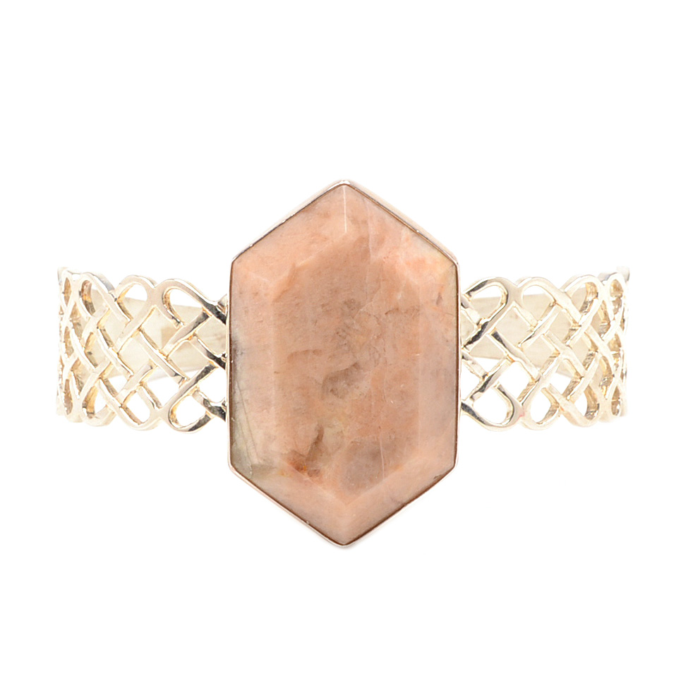 Jay King Sterling Pink Quartz in Feldspar Openwork Cuff Bracelet