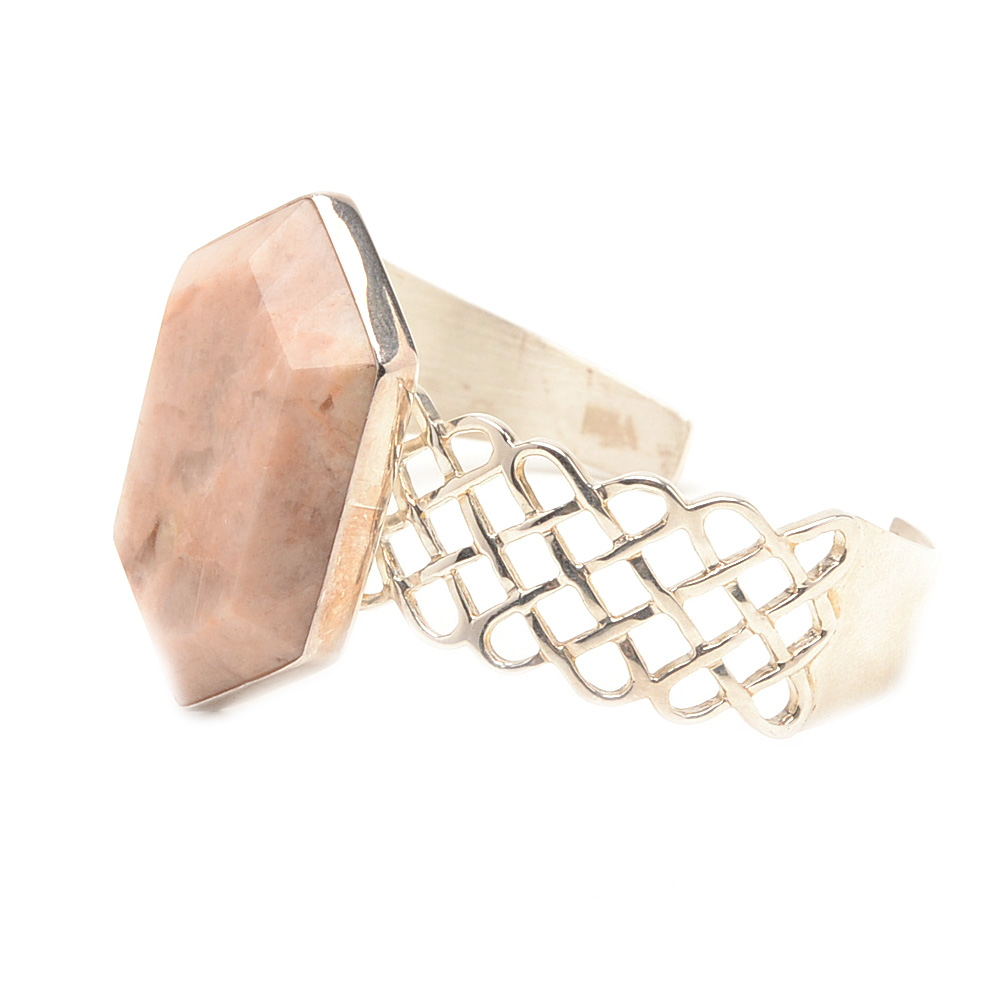Jay King Sterling Pink Quartz in Feldspar Openwork Cuff Bracelet