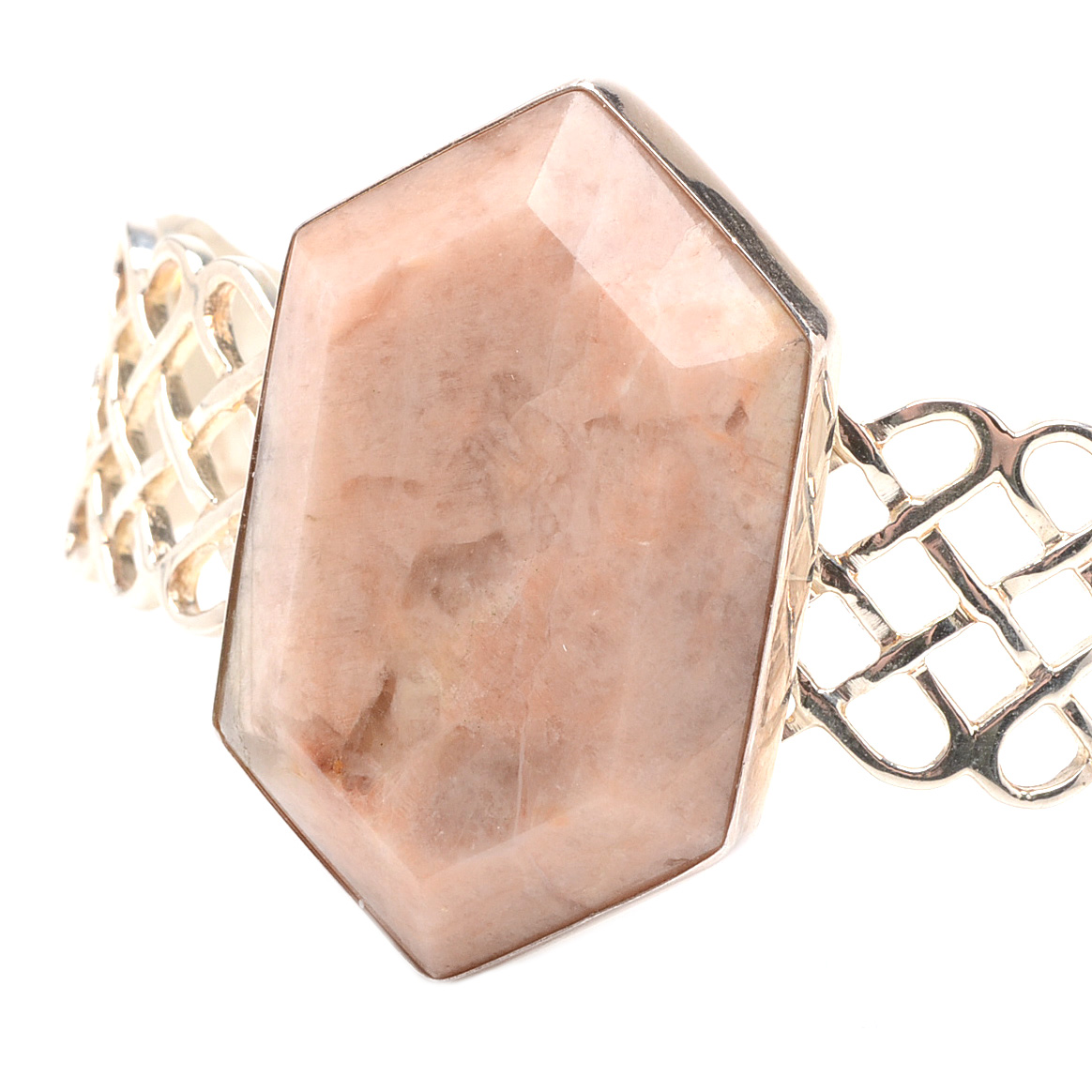 Jay King Sterling Pink Quartz in Feldspar Openwork Cuff Bracelet