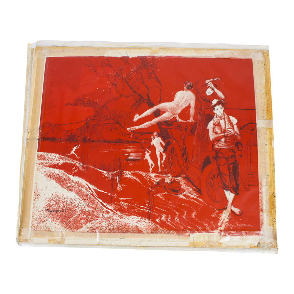 Tracy Sugarman Skinny Dipping Youth Celluloid Overlay Drawing