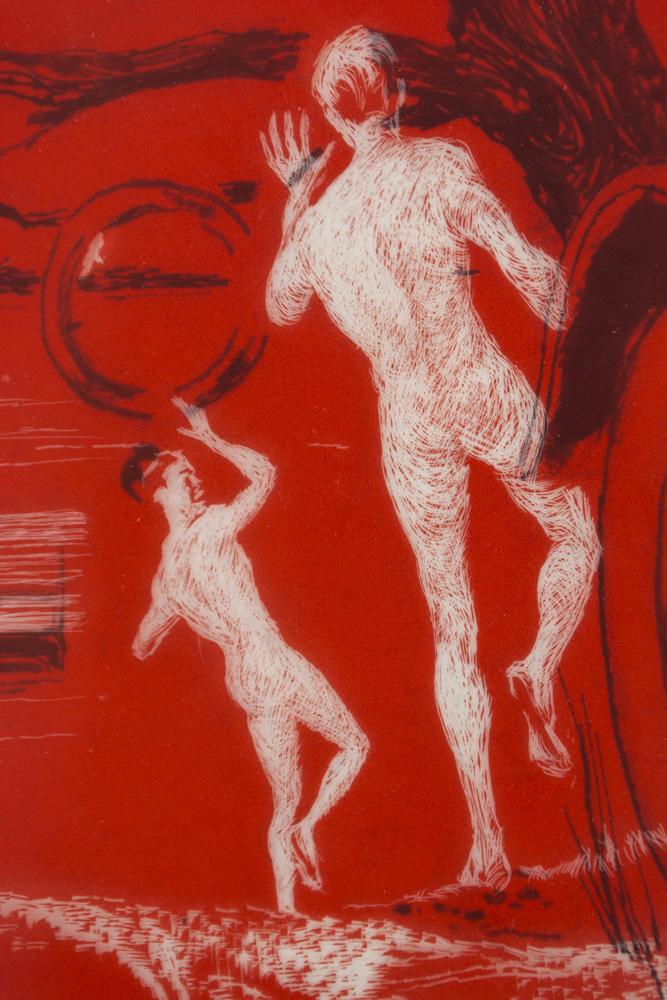 Tracy Sugarman Skinny Dipping Youth Celluloid Overlay Drawing