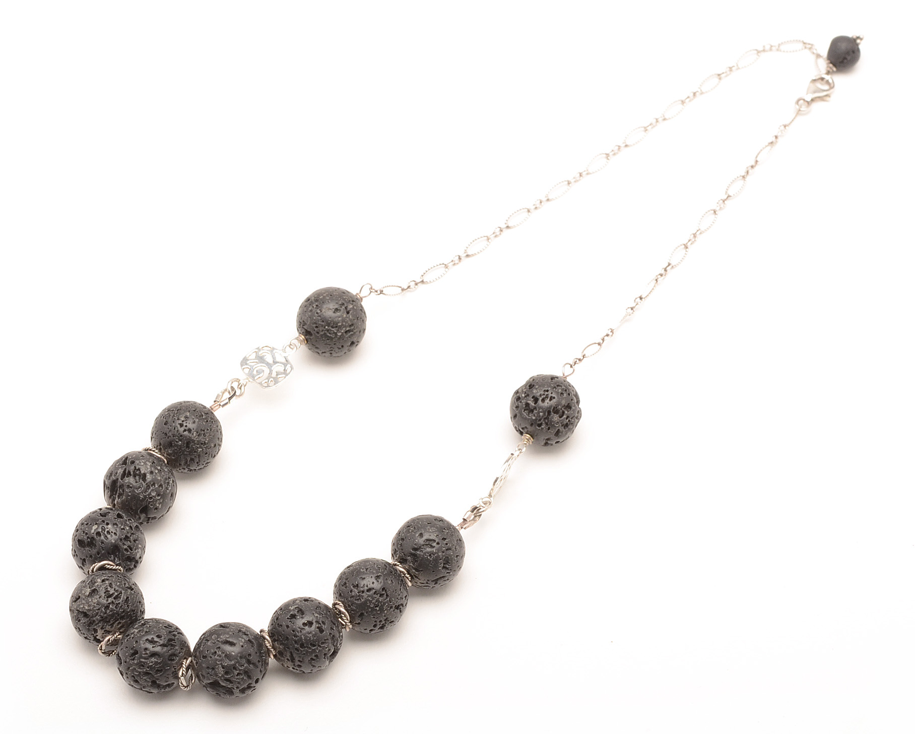 Lava Beaded Sterling Silver Link Necklace