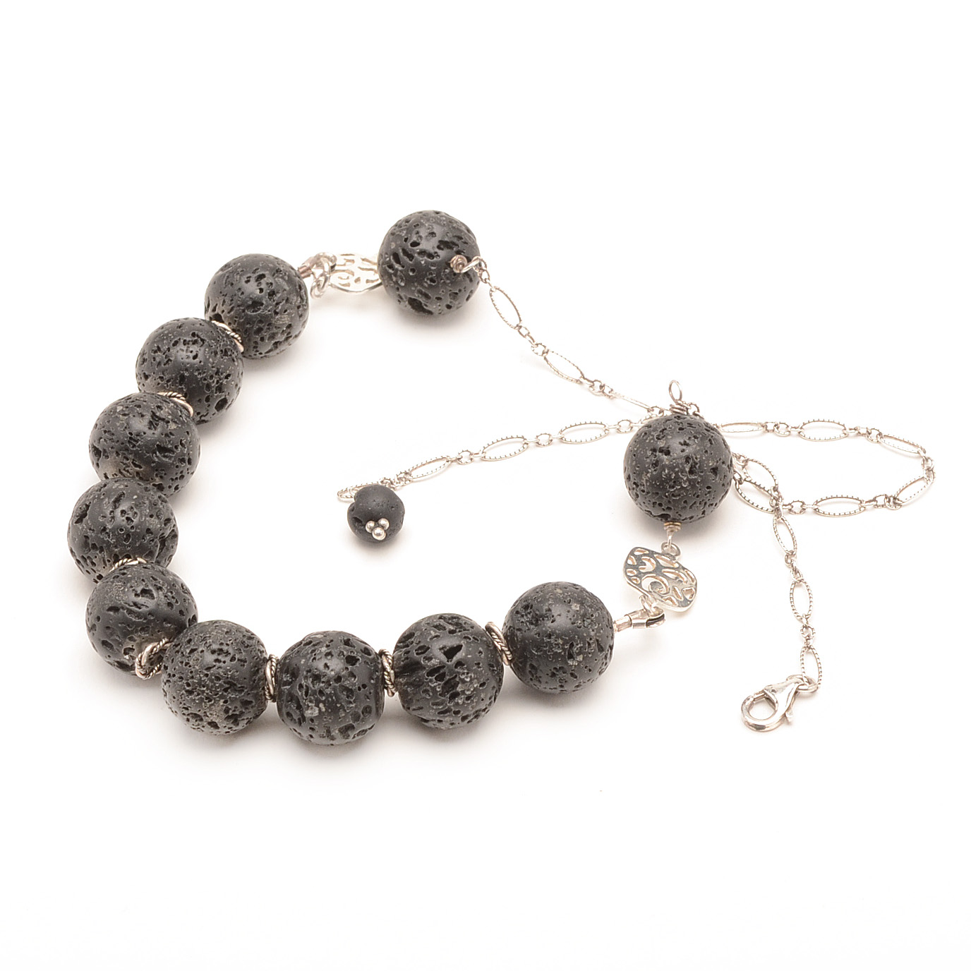 Lava Beaded Sterling Silver Link Necklace
