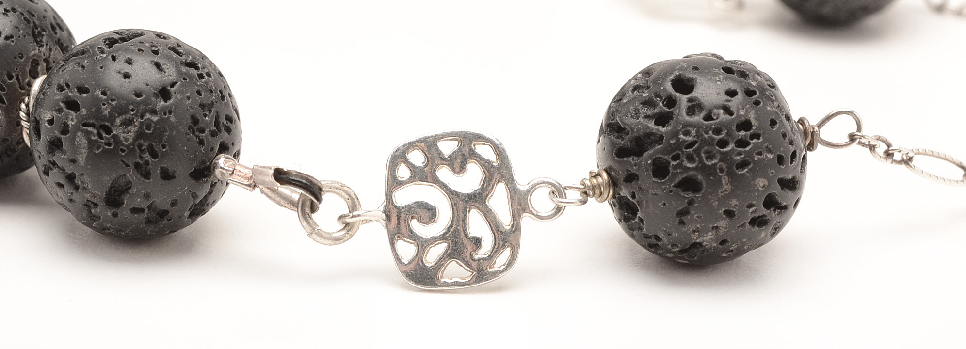 Lava Beaded Sterling Silver Link Necklace