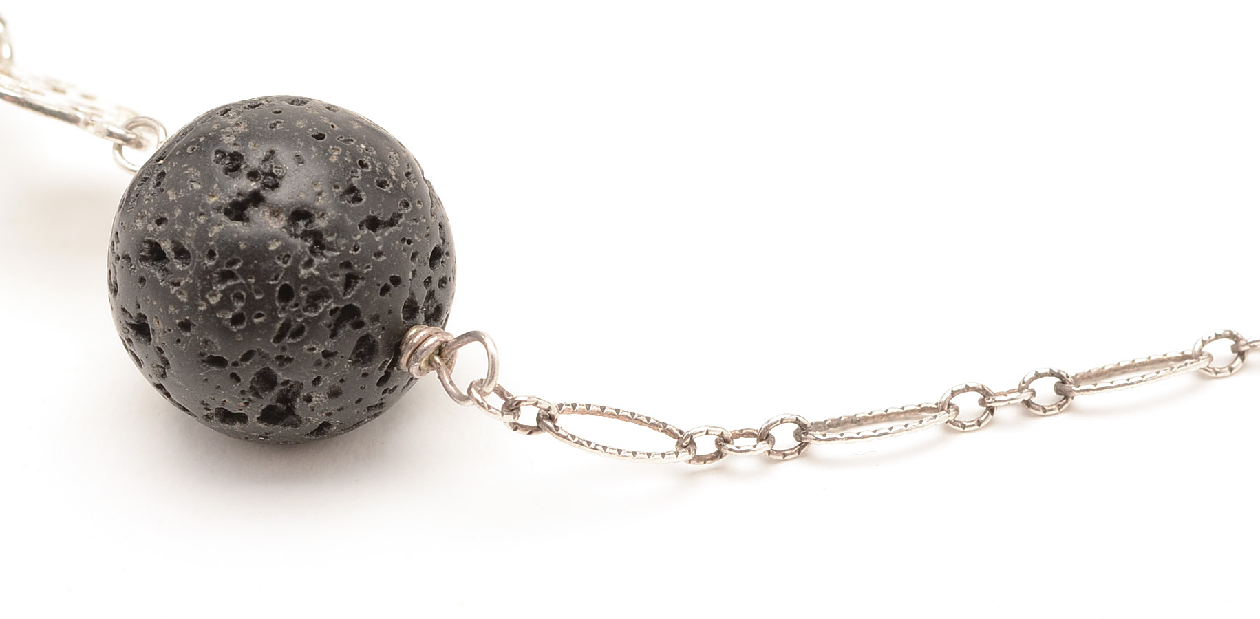 Lava Beaded Sterling Silver Link Necklace