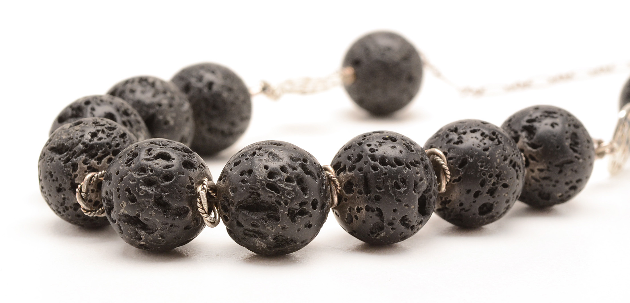 Lava Beaded Sterling Silver Link Necklace