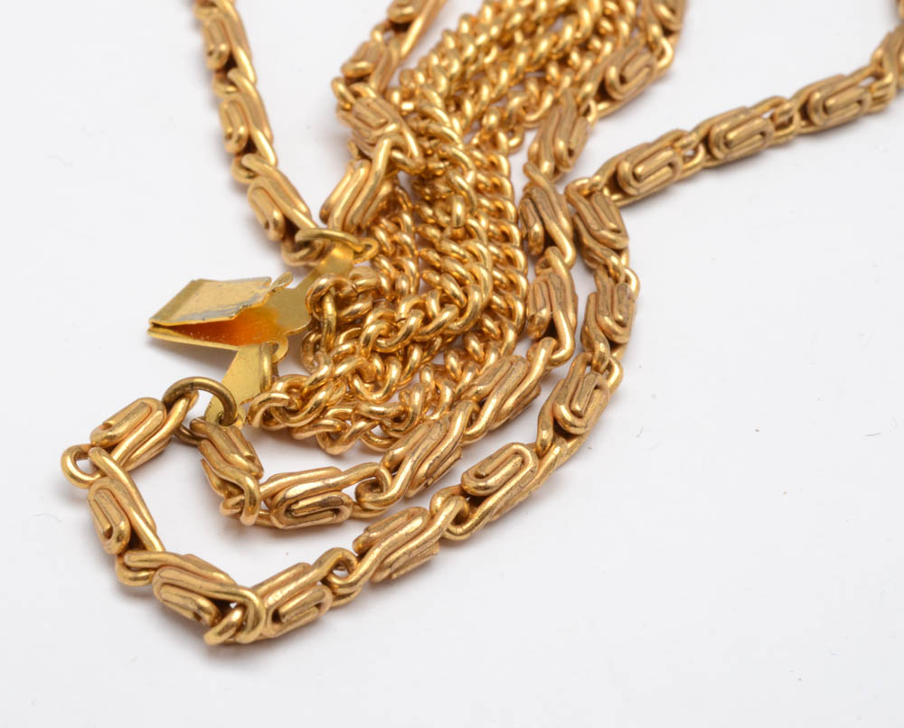 Mid-Century Vintage Leru Crystal Rhinestone Multi-Chain Necklace, Bracelet Demi-Parure Set in a Gold Plated Finish