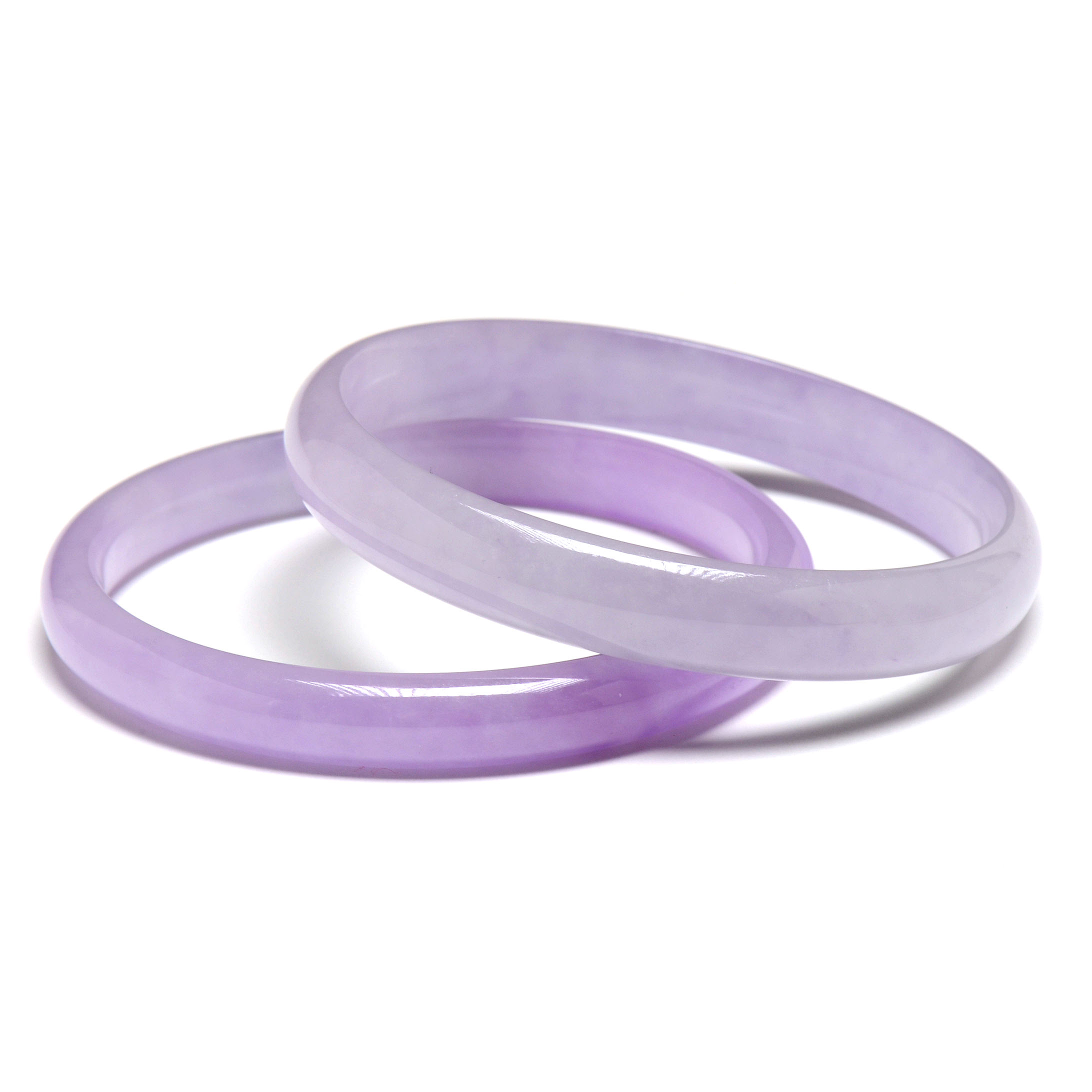 Two Polished Dyed Lavender Jadeite Bangle Bracelets