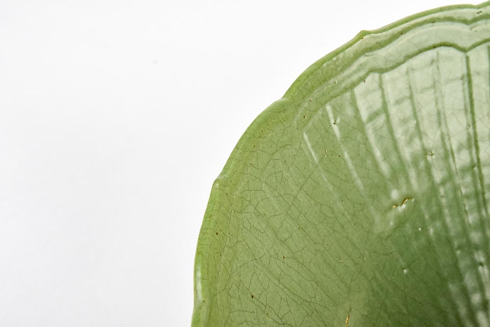 Vintage Green Stoneware Lotus Serving Bowl
