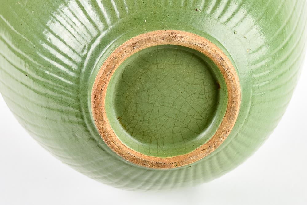 Vintage Green Stoneware Lotus Serving Bowl