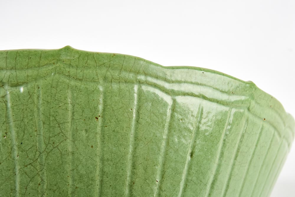 Vintage Green Stoneware Lotus Serving Bowl