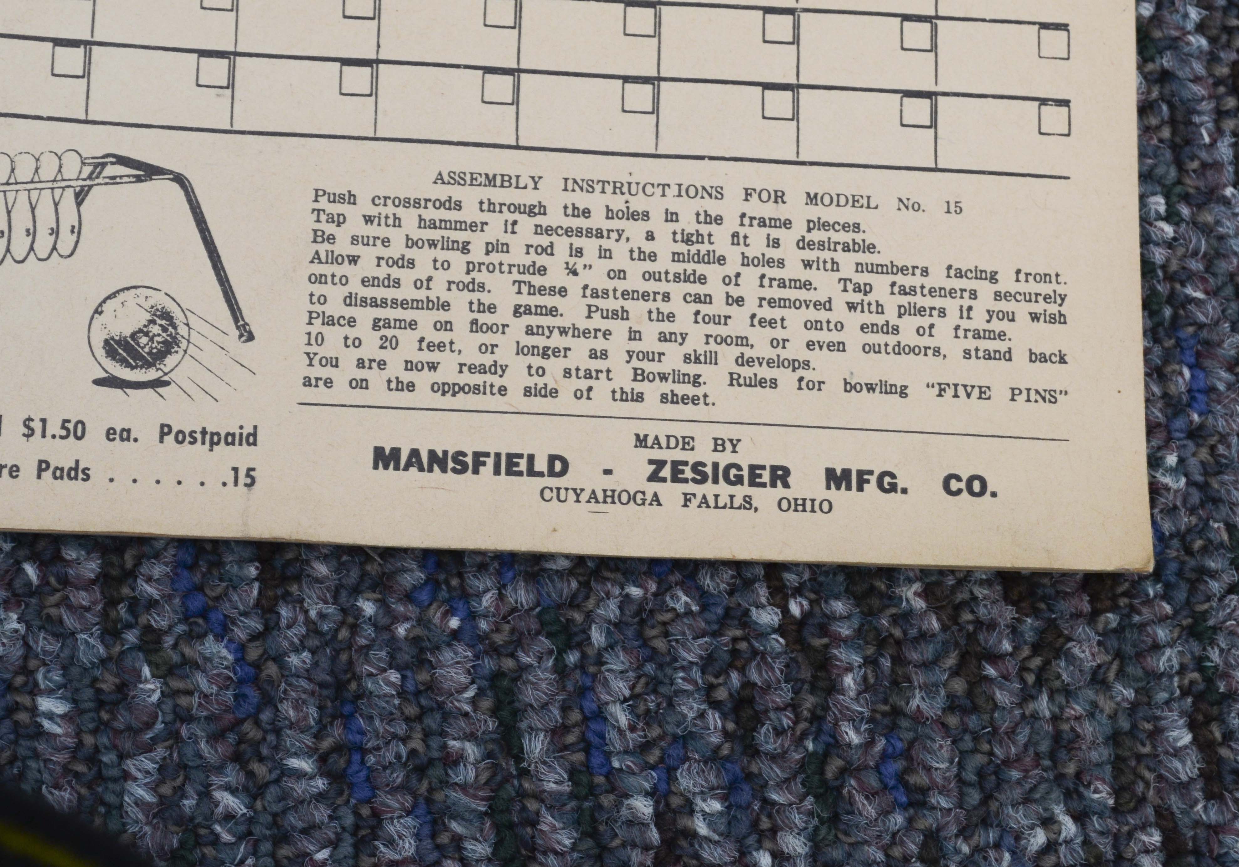 Vintage Mansfield Zesiger Bowling Set