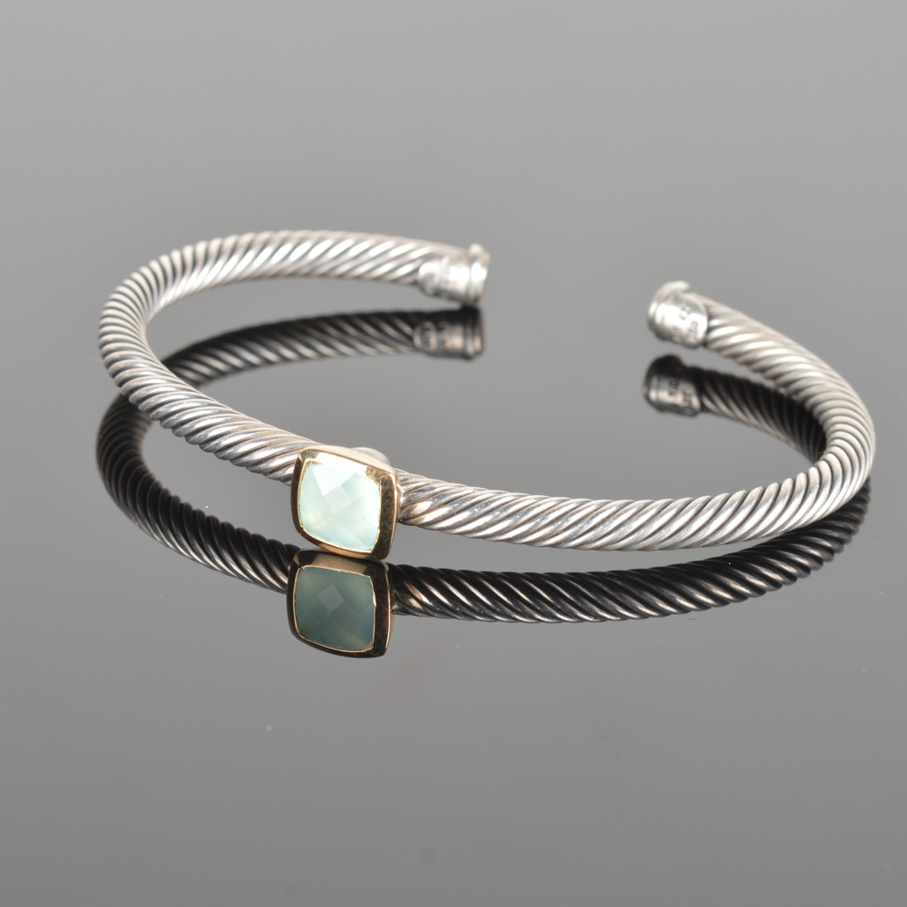 David Yurman Sterling Silver and 18K Yellow Gold Cuff Bracelet