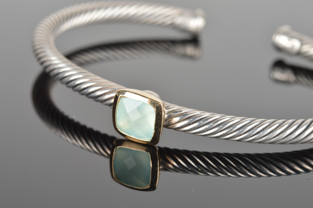 David Yurman Sterling Silver and 18K Yellow Gold Cuff Bracelet