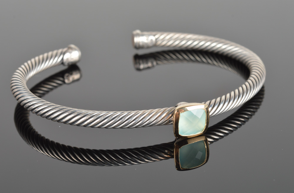 David Yurman Sterling Silver and 18K Yellow Gold Cuff Bracelet