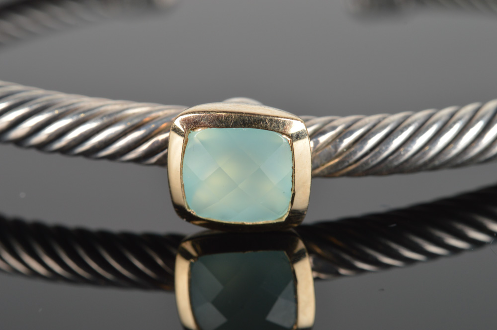 David Yurman Sterling Silver and 18K Yellow Gold Cuff Bracelet