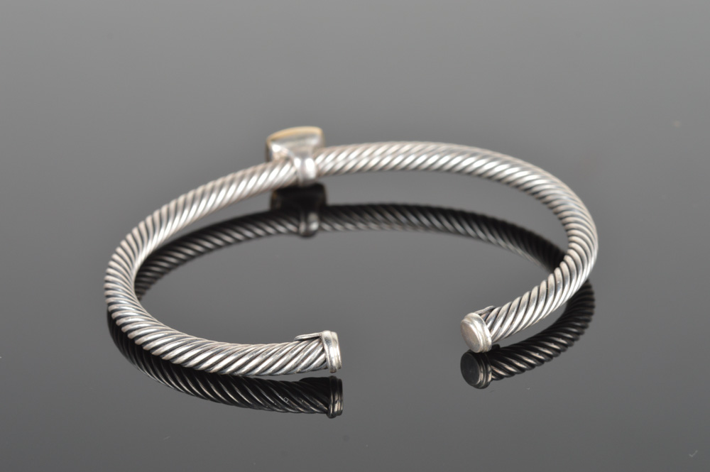 David Yurman Sterling Silver and 18K Yellow Gold Cuff Bracelet
