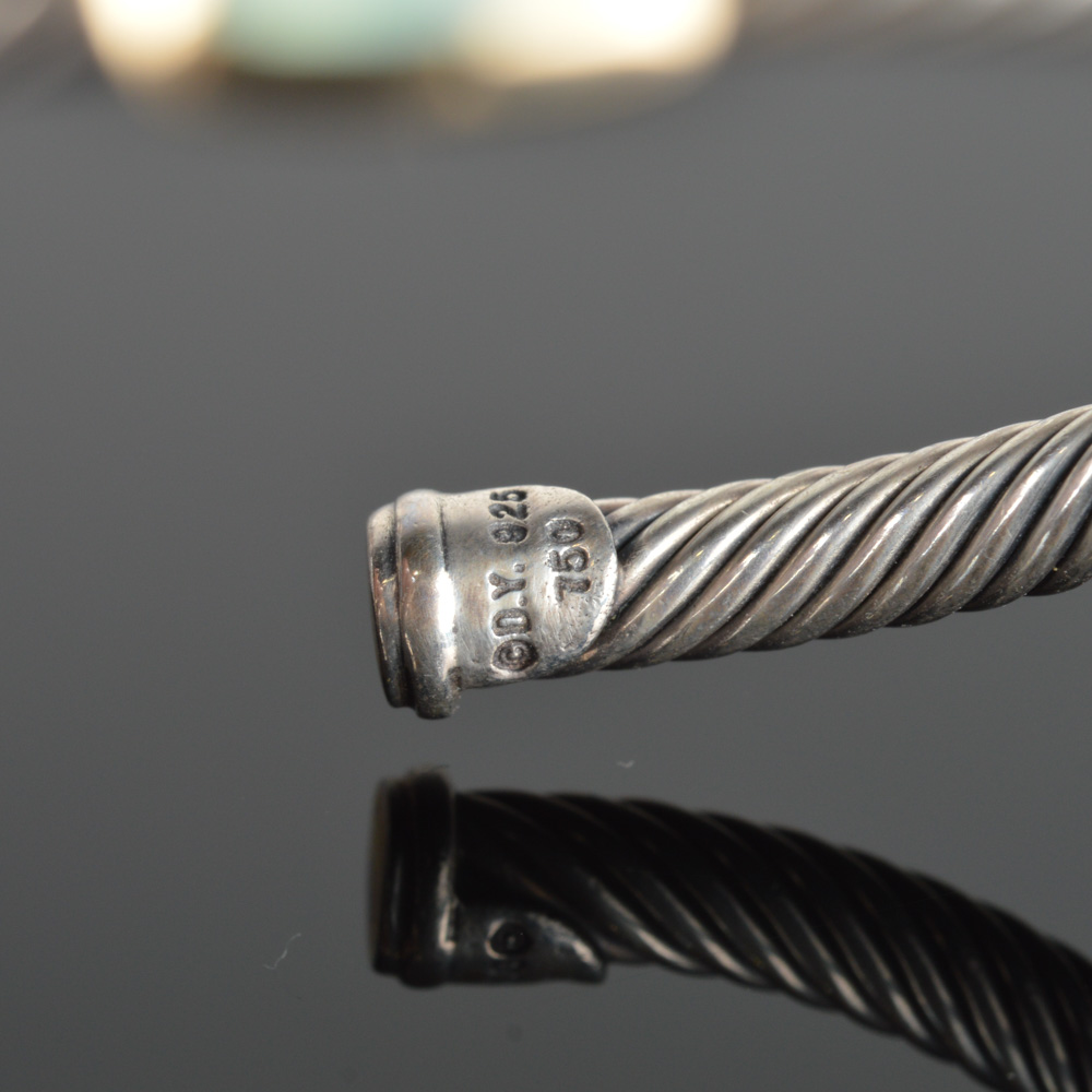 David Yurman Sterling Silver and 18K Yellow Gold Cuff Bracelet