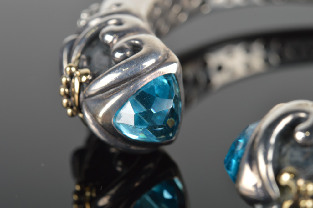 Samuel Behnam Sterling Silver and 18K Yellow Gold, Blue Topaz and Amethyst Accented Cuff