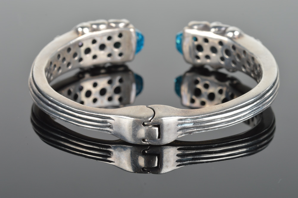 Samuel Behnam Sterling Silver and 18K Yellow Gold, Blue Topaz and Amethyst Accented Cuff