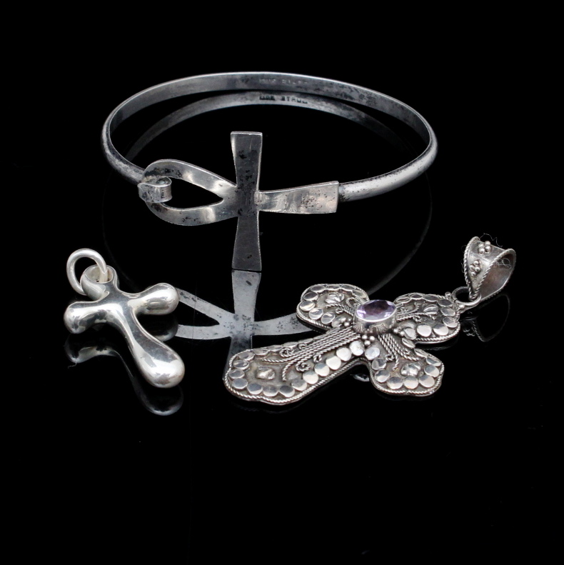 Sterling Silver Cross Pendants and Bracelet