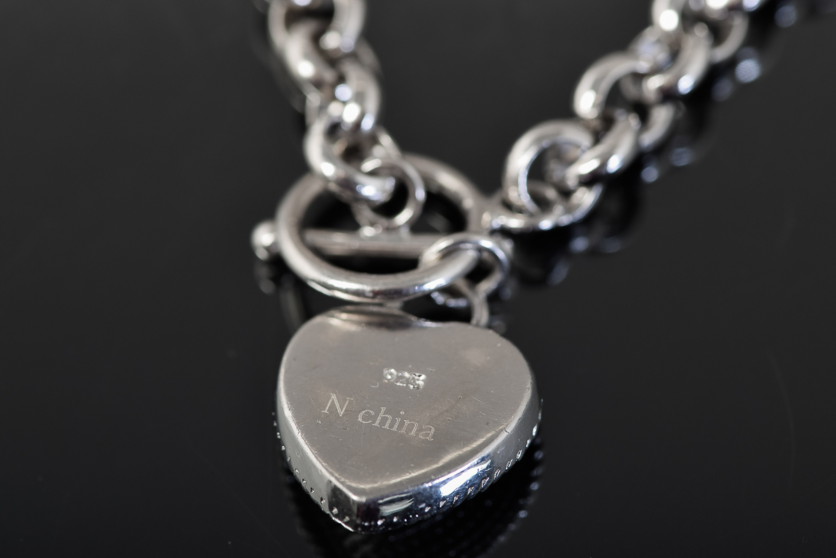 Sterling Silver and Cubic Zirconia Heart Charm Bracelet