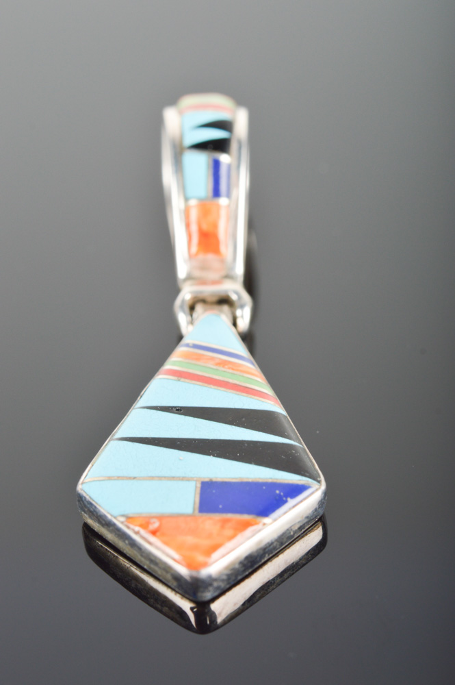 Signed Sterling Silver Inlaid Pendant