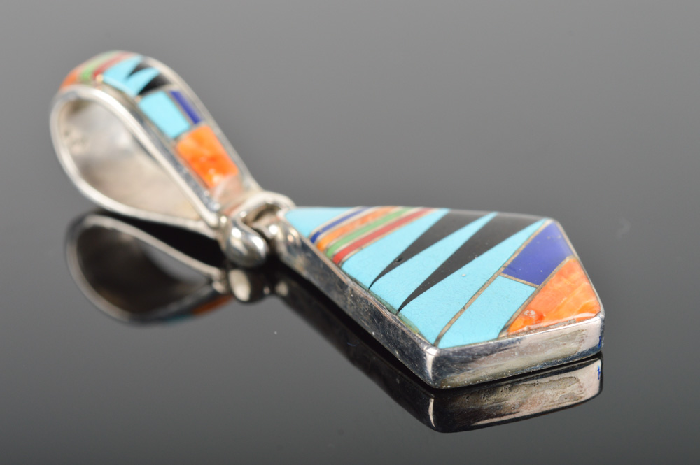 Signed Sterling Silver Inlaid Pendant