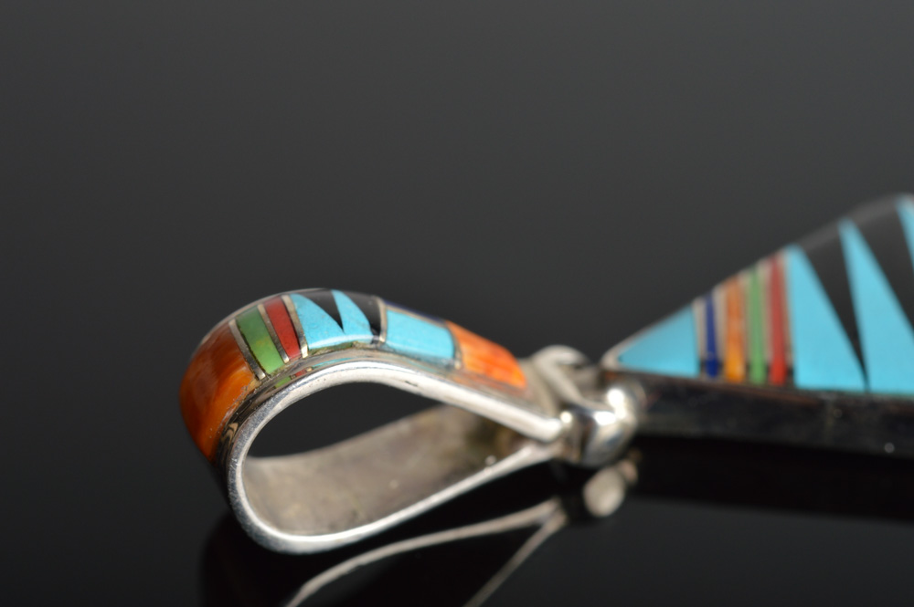 Signed Sterling Silver Inlaid Pendant