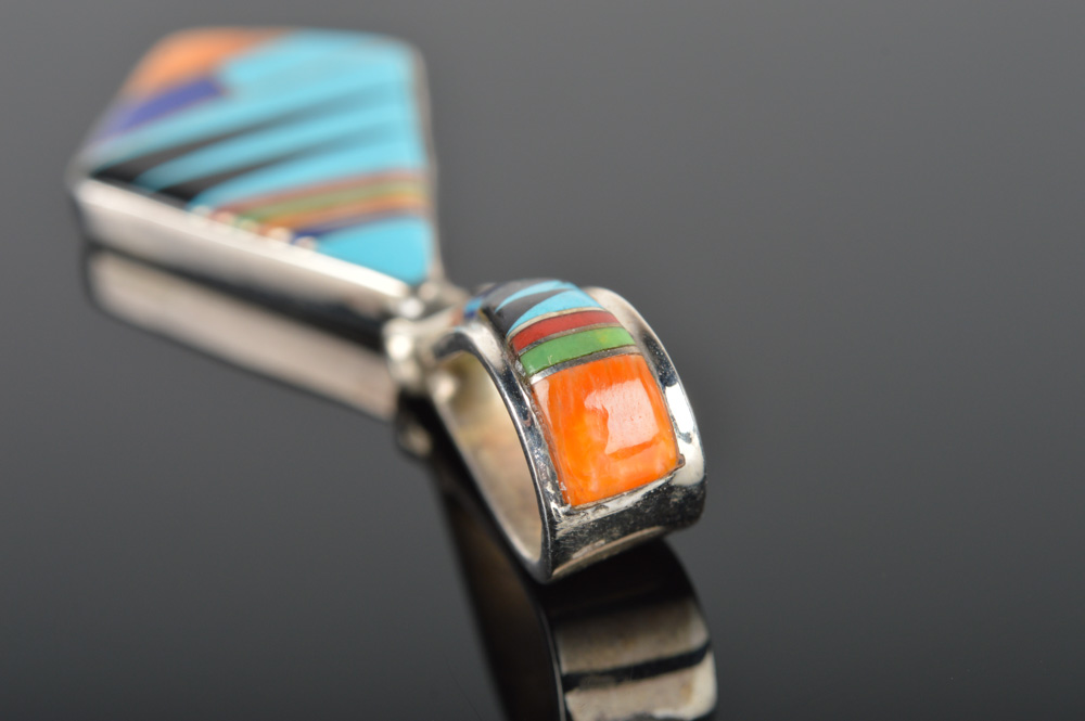 Signed Sterling Silver Inlaid Pendant
