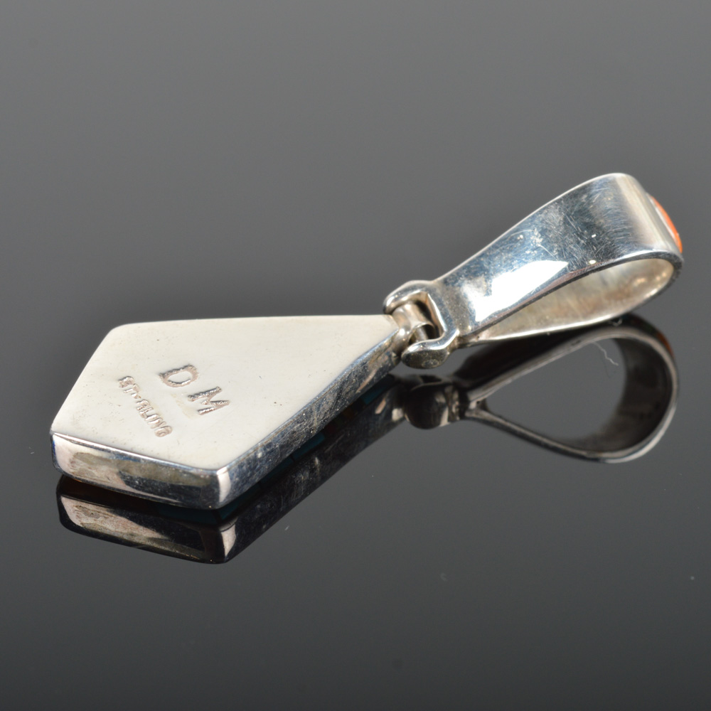 Signed Sterling Silver Inlaid Pendant
