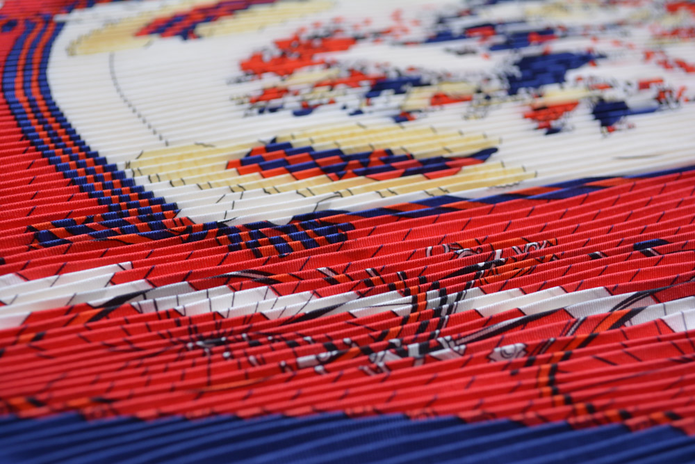 Vintage Hermès "Les Becanes" Pleated Silk Scarf