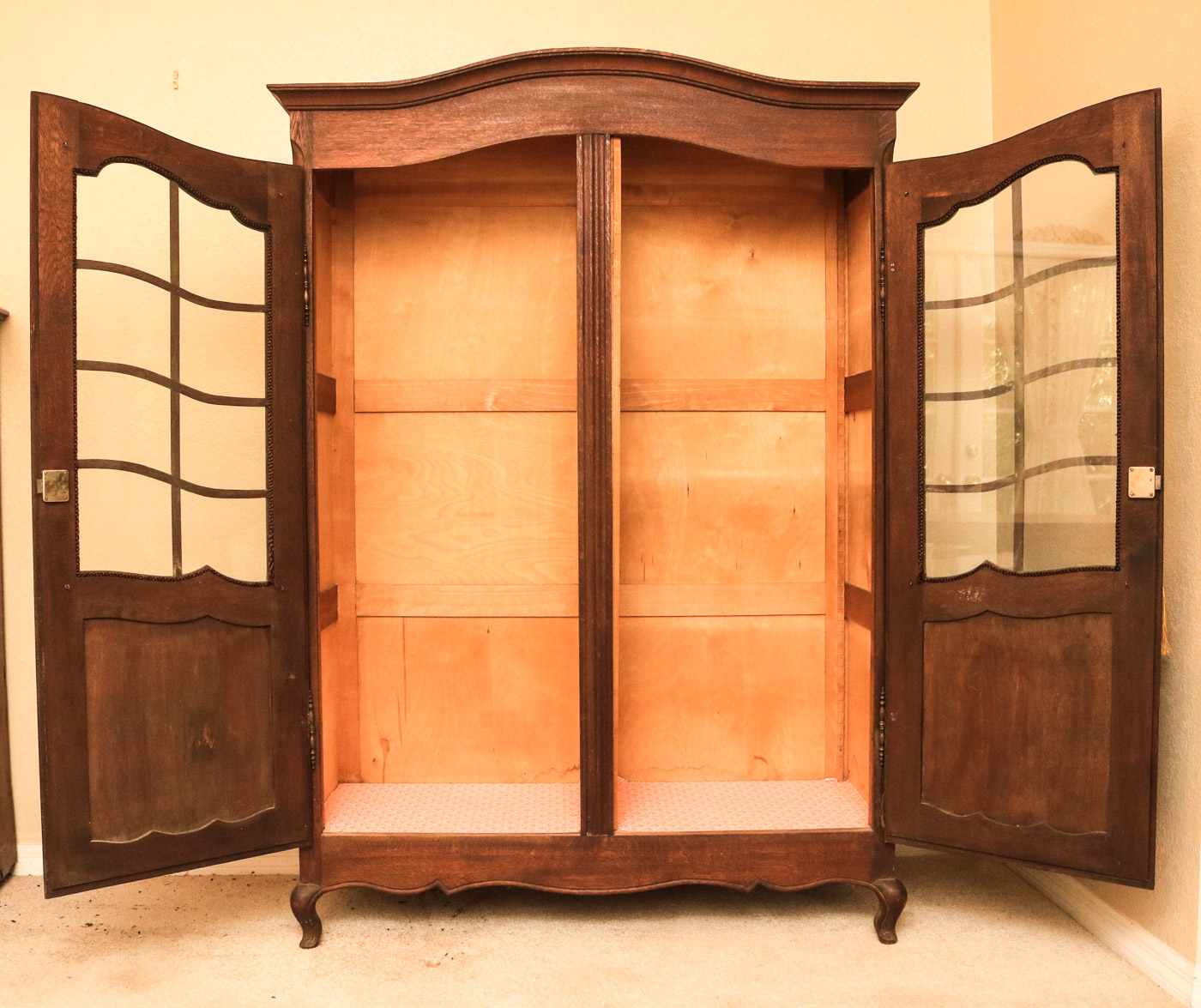 Vintage Wooden China Cabinet with Glass Doors