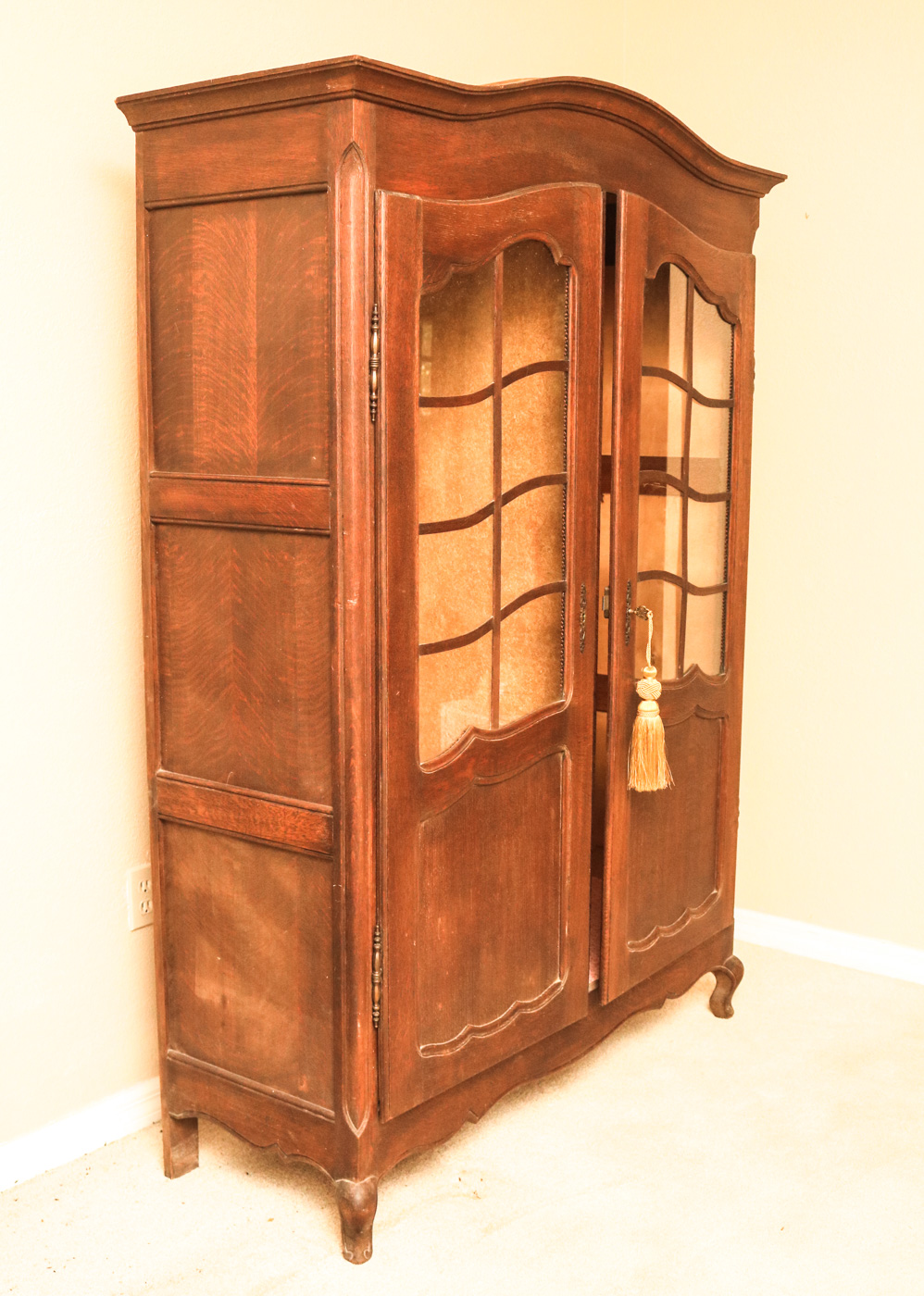 Vintage Wooden China Cabinet with Glass Doors