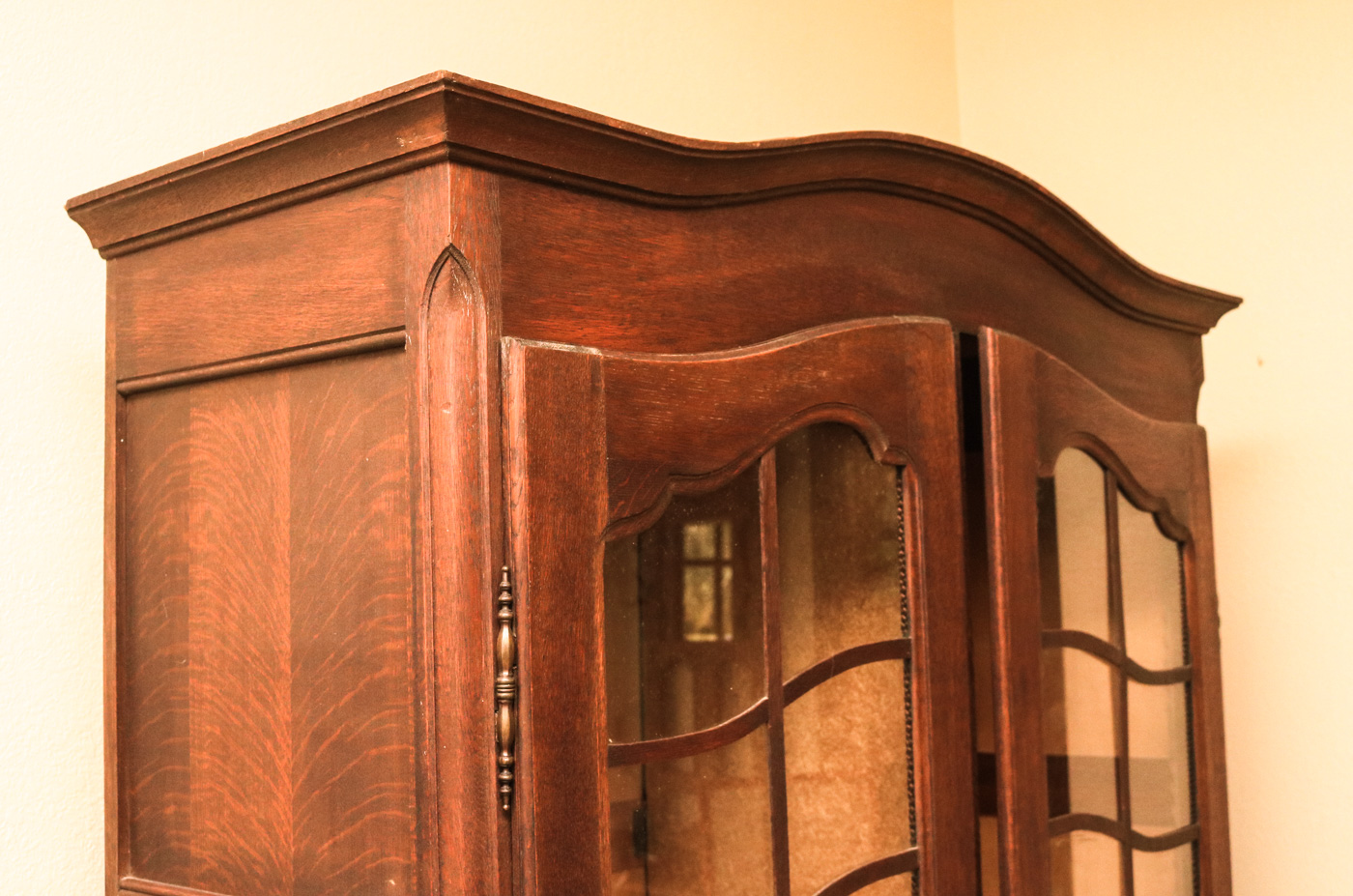 Vintage Wooden China Cabinet with Glass Doors