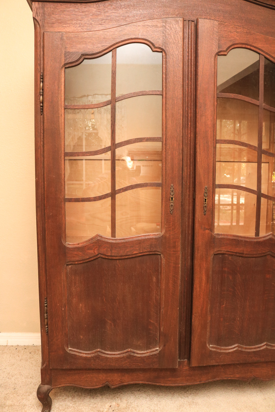 Vintage Wooden China Cabinet with Glass Doors