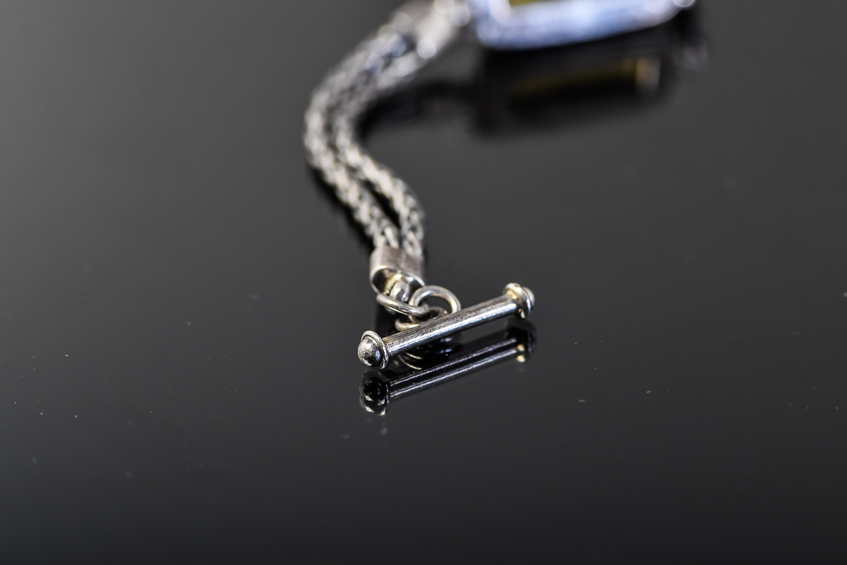 Sterling Silver Double Wheat Chain Bracelet with Yellow Glass Stone