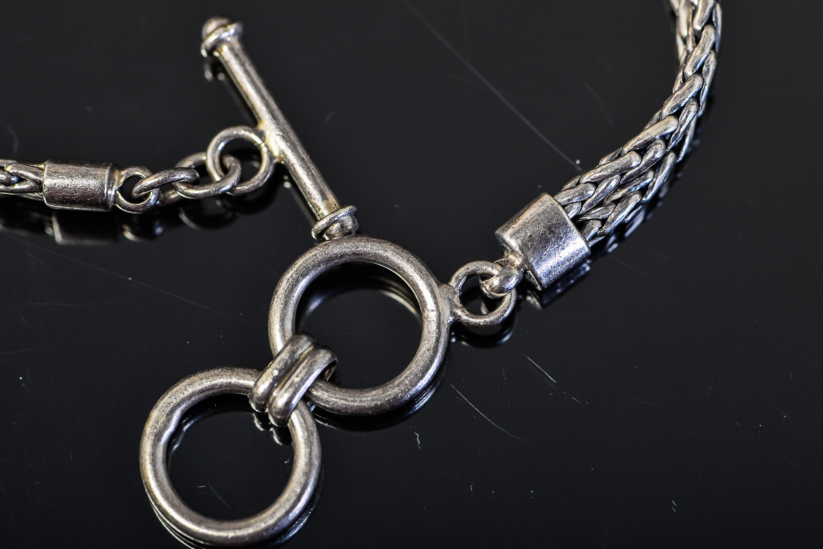 Sterling Silver Double Wheat Chain Bracelet with Yellow Glass Stone