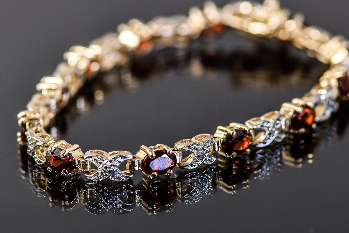 Sterling Silver and Red Gemstone X-Link Bracelet