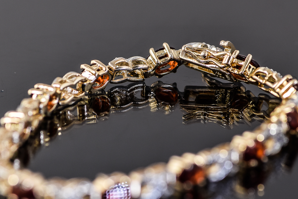 Sterling Silver and Red Gemstone X-Link Bracelet