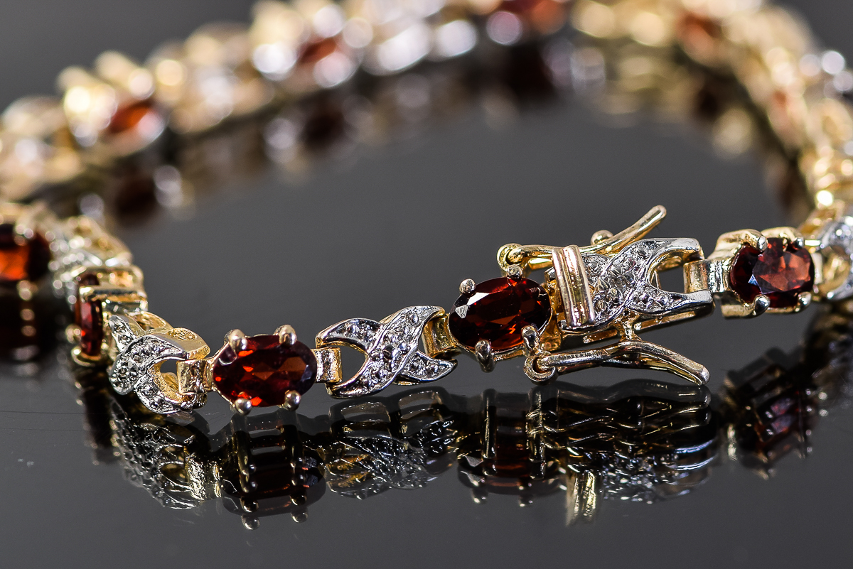 Sterling Silver and Red Gemstone X-Link Bracelet