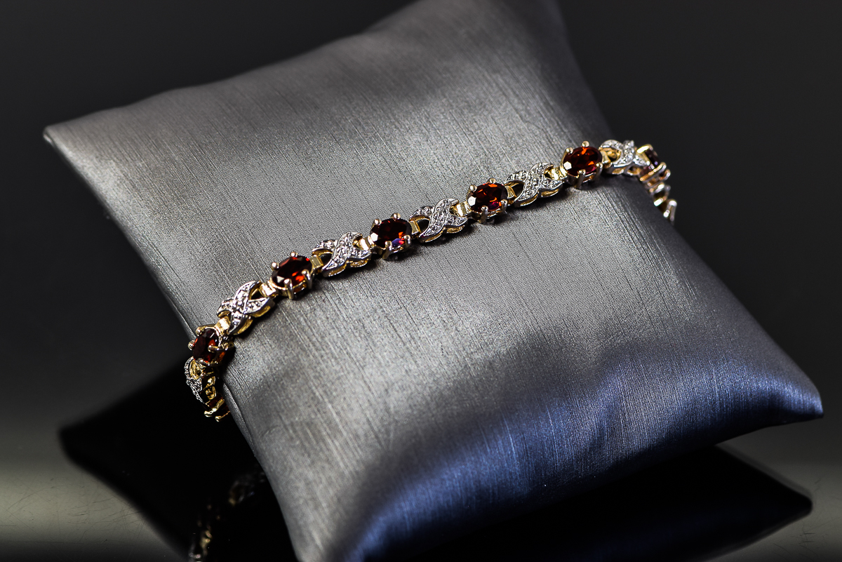 Sterling Silver and Red Gemstone X-Link Bracelet