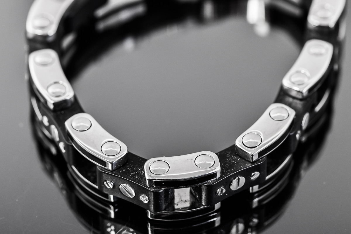 Men's Stainless Steel and Black Rubber Link Bracelet