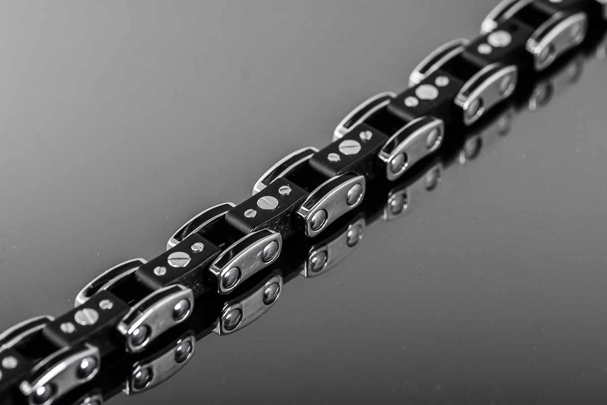 Men's Stainless Steel and Black Rubber Link Bracelet