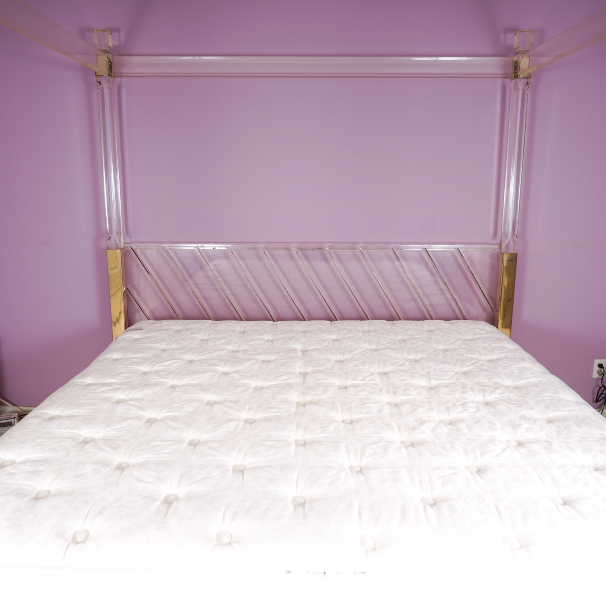 King Size Acrylic Canopy Bed Frame with Gold-Tone Accents