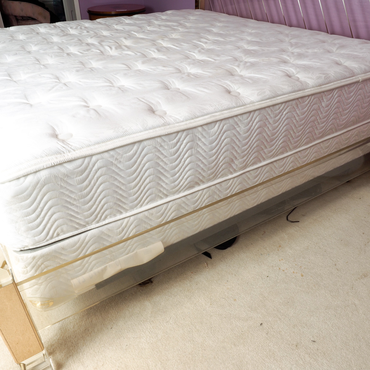King Size Acrylic Canopy Bed Frame with Gold-Tone Accents