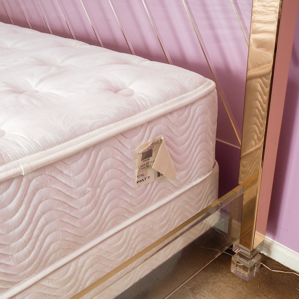 King Size Acrylic Canopy Bed Frame with Gold-Tone Accents