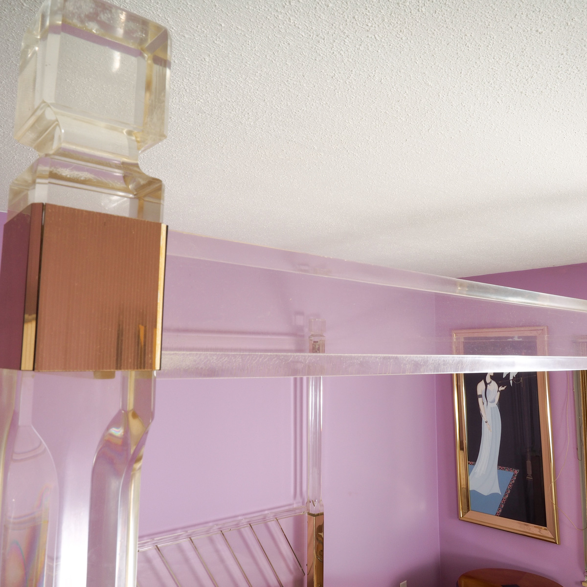 King Size Acrylic Canopy Bed Frame with Gold-Tone Accents