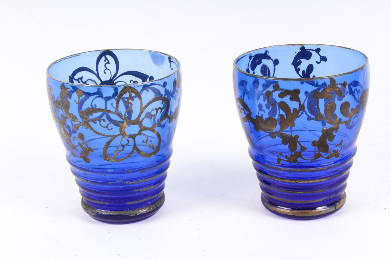 Cobalt Blue Decanter Set with Silver Overlay