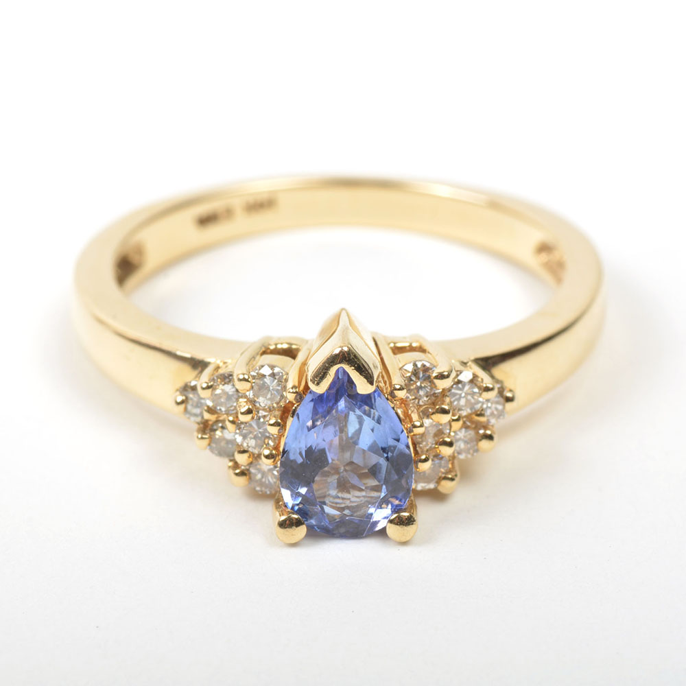 14K Yellow Gold Tanzanite and Diamond Ring